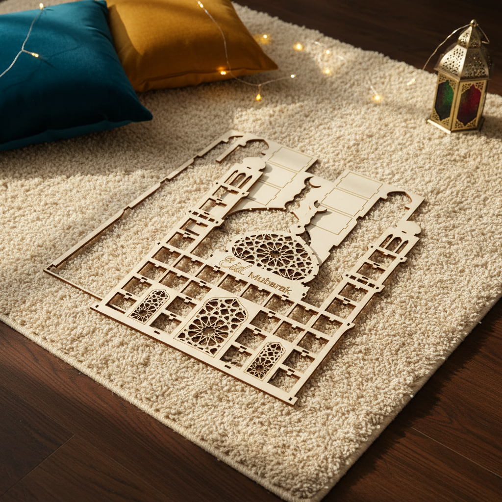 Calendrier Ramadan en bois - Ornement Eid Moubarak 2026